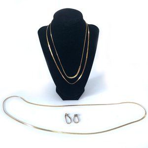 3 Gold Tone Cobra Chain Necklaces +1 pair Earrings